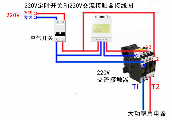 220V定時(shí)開關(guān)和220V交流接觸器接線圖